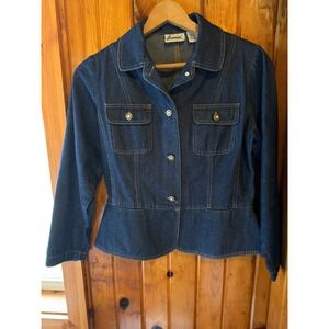 Joanna Dark Wash‎ Denim Jacket Women's Fitted Peplum Blazer Small